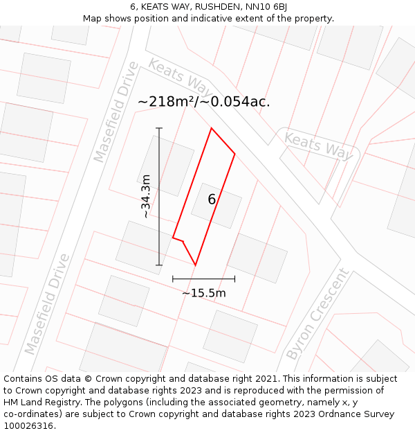 6, KEATS WAY, RUSHDEN, NN10 6BJ: Plot and title map