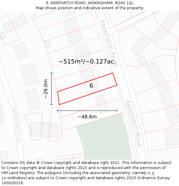 6, KEEPHATCH ROAD, WOKINGHAM, RG40 1QL: Plot and title map