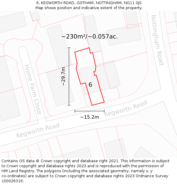 6, KEGWORTH ROAD, GOTHAM, NOTTINGHAM, NG11 0JS: Plot and title map