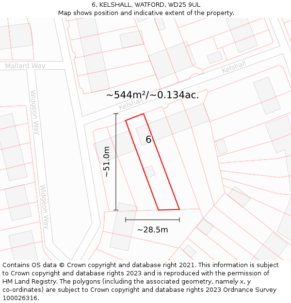 6, KELSHALL, WATFORD, WD25 9UL: Plot and title map