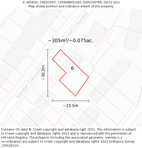 6, KENDAL CRESCENT, CONISBROUGH, DONCASTER, DN12 2DU: Plot and title map