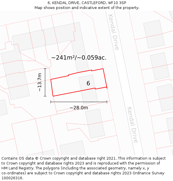 6, KENDAL DRIVE, CASTLEFORD, WF10 3SP: Plot and title map