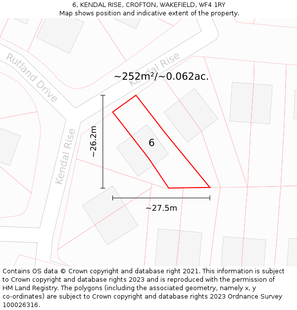 6, KENDAL RISE, CROFTON, WAKEFIELD, WF4 1RY: Plot and title map