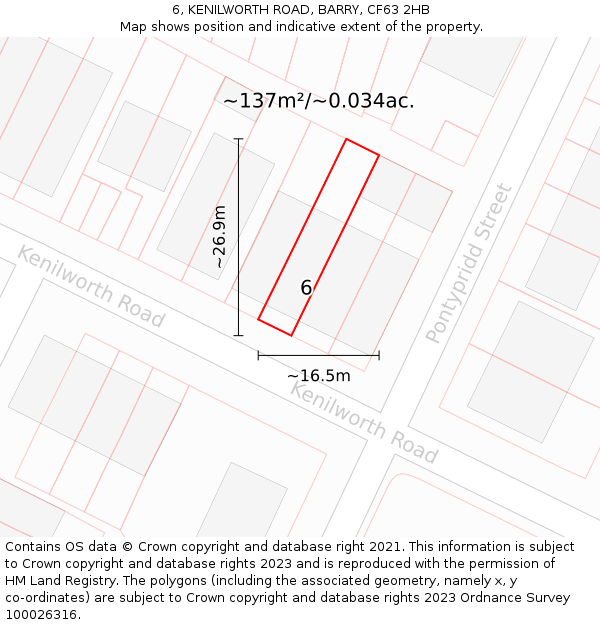 6, KENILWORTH ROAD, BARRY, CF63 2HB: Plot and title map