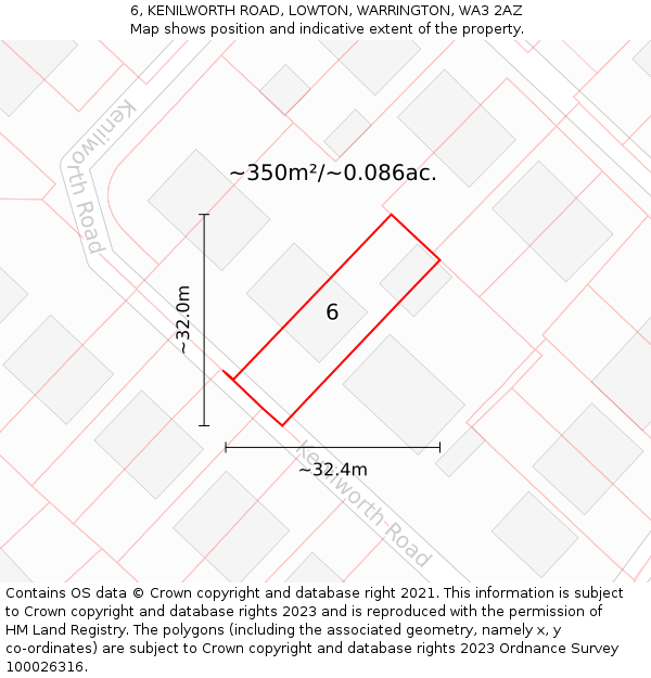 6, KENILWORTH ROAD, LOWTON, WARRINGTON, WA3 2AZ: Plot and title map