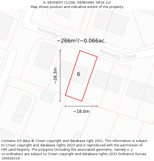 6, KENNEDY CLOSE, DEREHAM, NR19 1LF: Plot and title map