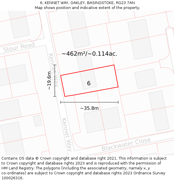 6, KENNET WAY, OAKLEY, BASINGSTOKE, RG23 7AN: Plot and title map