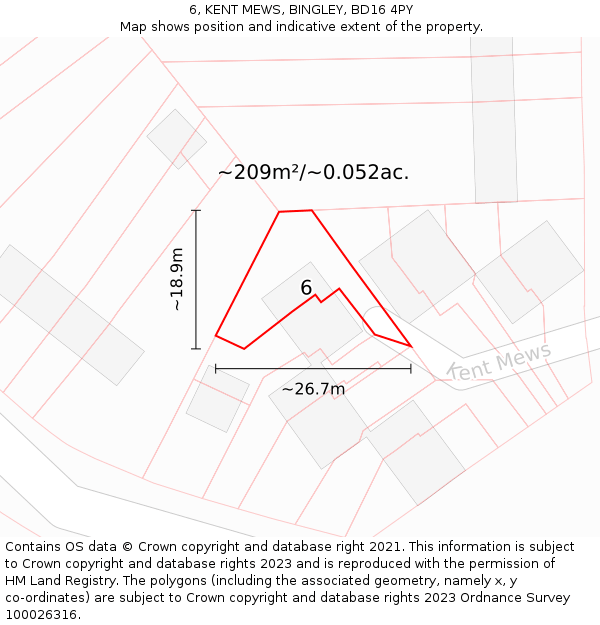6, KENT MEWS, BINGLEY, BD16 4PY: Plot and title map