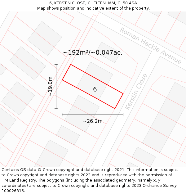 6, KERSTIN CLOSE, CHELTENHAM, GL50 4SA: Plot and title map