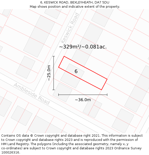 6, KESWICK ROAD, BEXLEYHEATH, DA7 5DU: Plot and title map