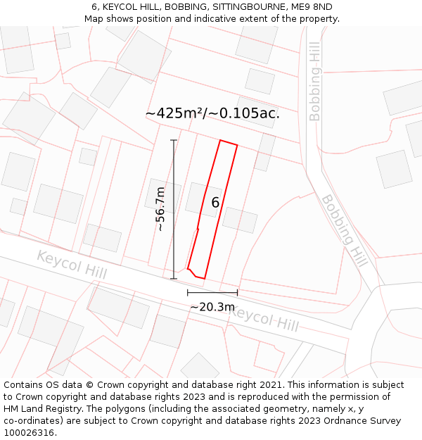 6, KEYCOL HILL, BOBBING, SITTINGBOURNE, ME9 8ND: Plot and title map