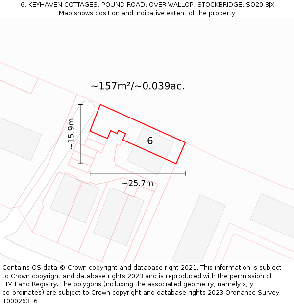 6, KEYHAVEN COTTAGES, POUND ROAD, OVER WALLOP, STOCKBRIDGE, SO20 8JX: Plot and title map