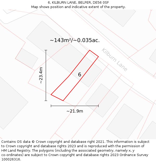 6, KILBURN LANE, BELPER, DE56 0SF: Plot and title map