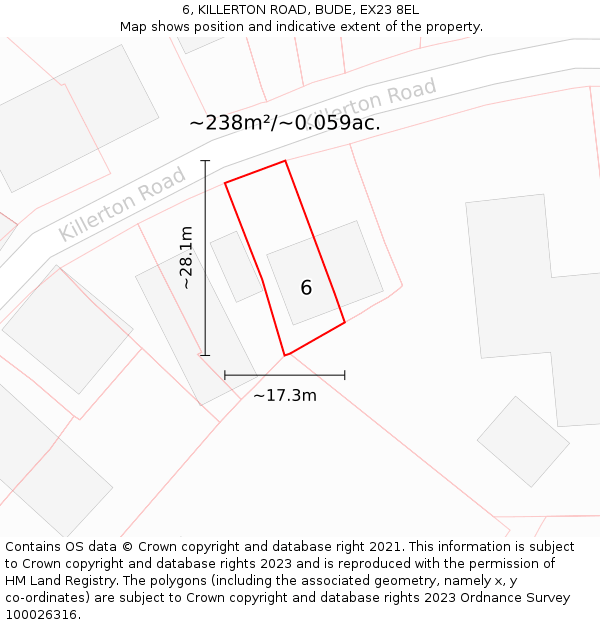 6, KILLERTON ROAD, BUDE, EX23 8EL: Plot and title map