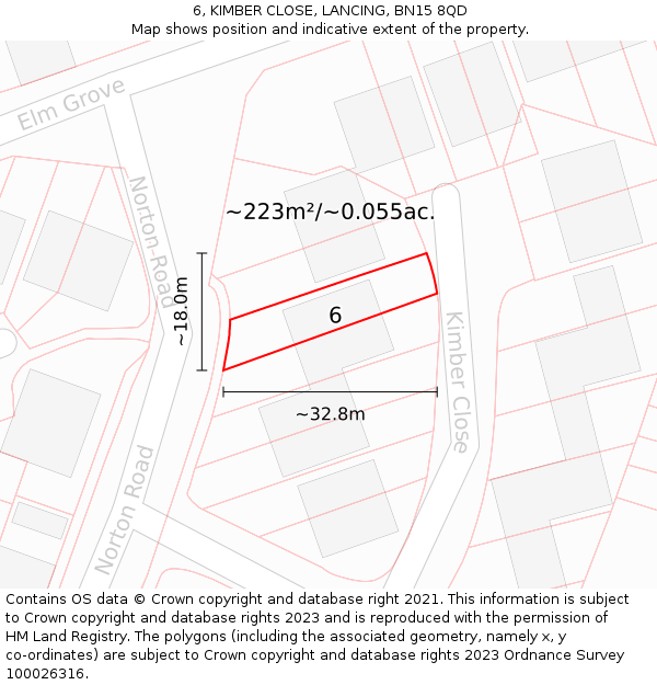 6, KIMBER CLOSE, LANCING, BN15 8QD: Plot and title map