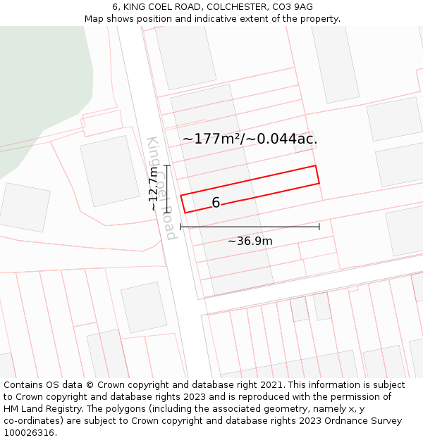 6, KING COEL ROAD, COLCHESTER, CO3 9AG: Plot and title map