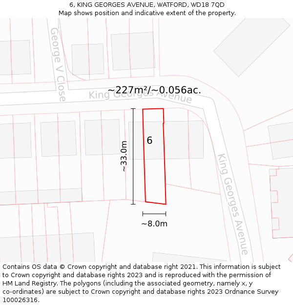 6, KING GEORGES AVENUE, WATFORD, WD18 7QD: Plot and title map