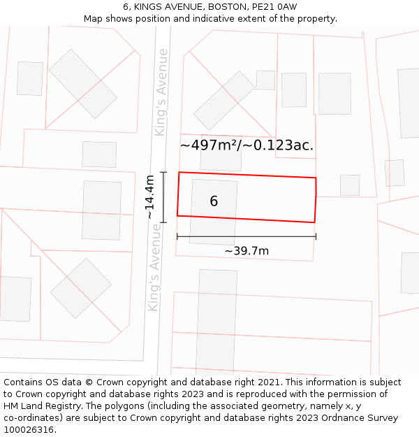 6, KINGS AVENUE, BOSTON, PE21 0AW: Plot and title map