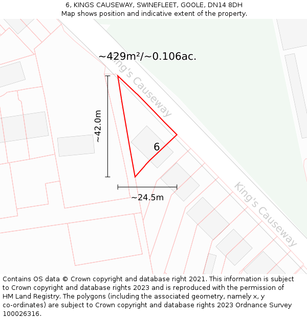 6, KINGS CAUSEWAY, SWINEFLEET, GOOLE, DN14 8DH: Plot and title map