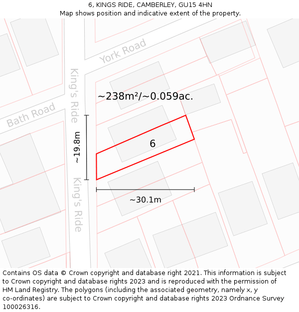 6, KINGS RIDE, CAMBERLEY, GU15 4HN: Plot and title map