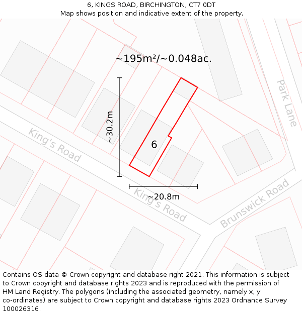 6, KINGS ROAD, BIRCHINGTON, CT7 0DT: Plot and title map