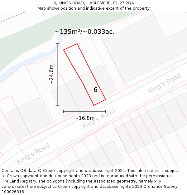 6, KINGS ROAD, HASLEMERE, GU27 2QA: Plot and title map