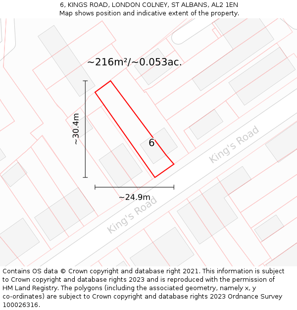 6, KINGS ROAD, LONDON COLNEY, ST ALBANS, AL2 1EN: Plot and title map