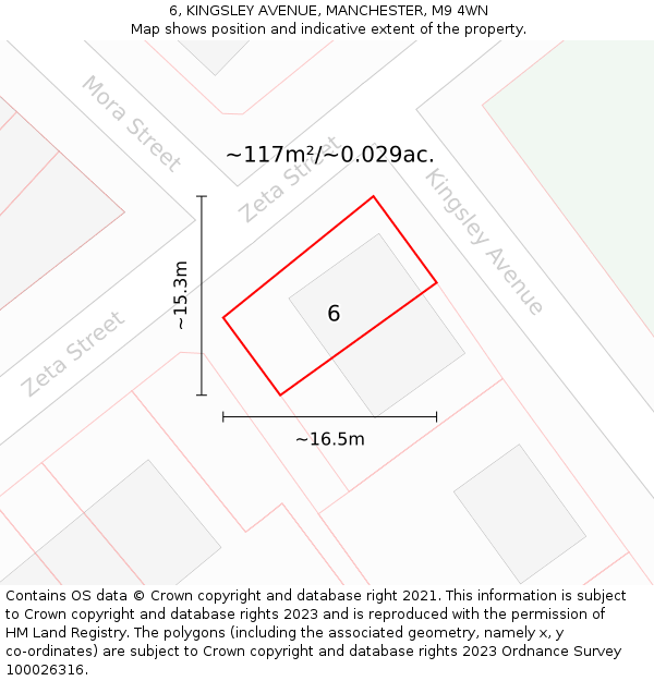 6, KINGSLEY AVENUE, MANCHESTER, M9 4WN: Plot and title map