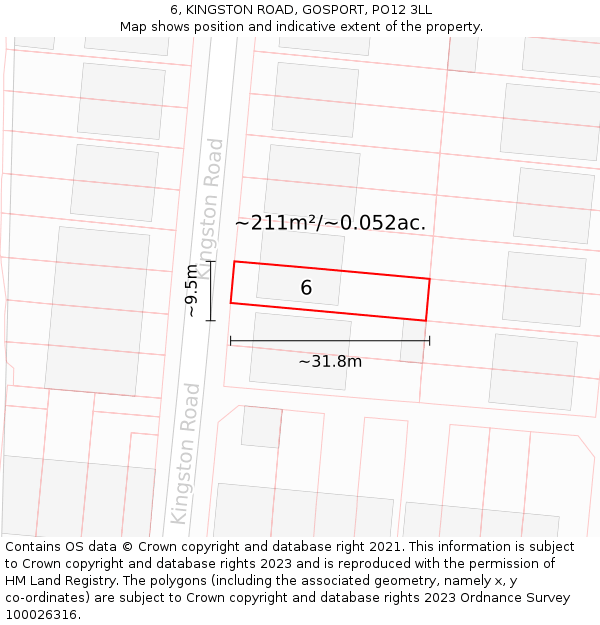 6, KINGSTON ROAD, GOSPORT, PO12 3LL: Plot and title map