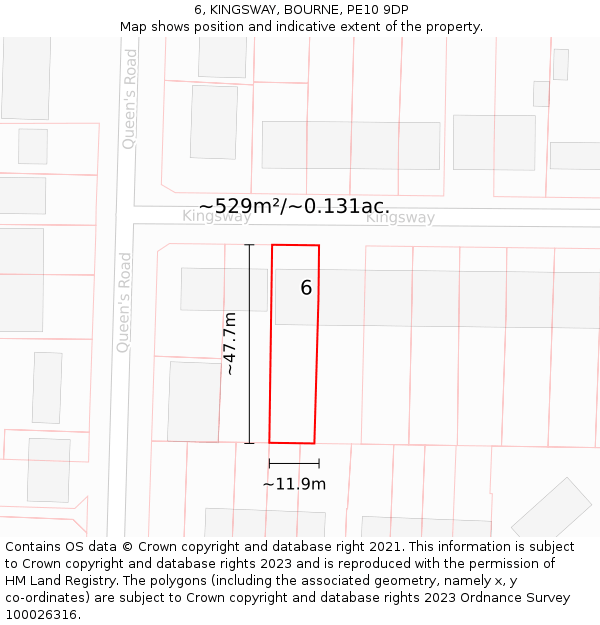 6, KINGSWAY, BOURNE, PE10 9DP: Plot and title map