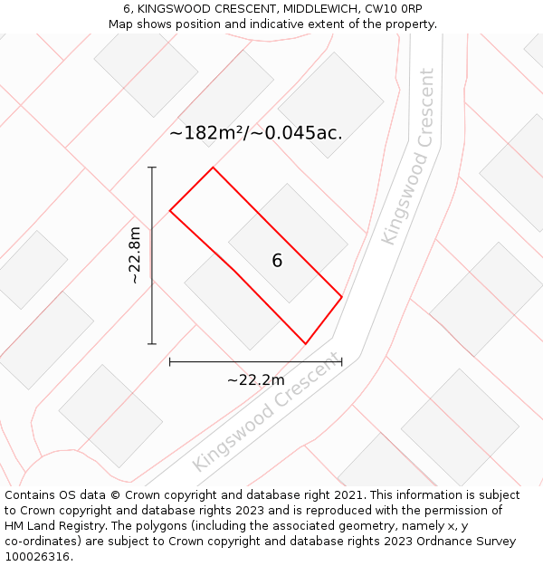 6, KINGSWOOD CRESCENT, MIDDLEWICH, CW10 0RP: Plot and title map