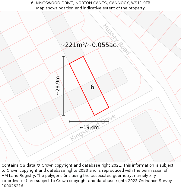 6, KINGSWOOD DRIVE, NORTON CANES, CANNOCK, WS11 9TR: Plot and title map