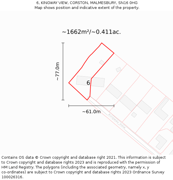 6, KINGWAY VIEW, CORSTON, MALMESBURY, SN16 0HG: Plot and title map