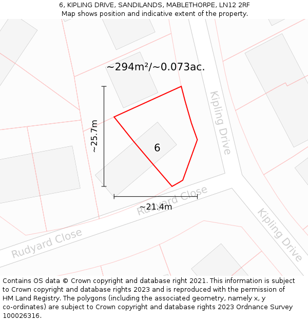 6, KIPLING DRIVE, SANDILANDS, MABLETHORPE, LN12 2RF: Plot and title map