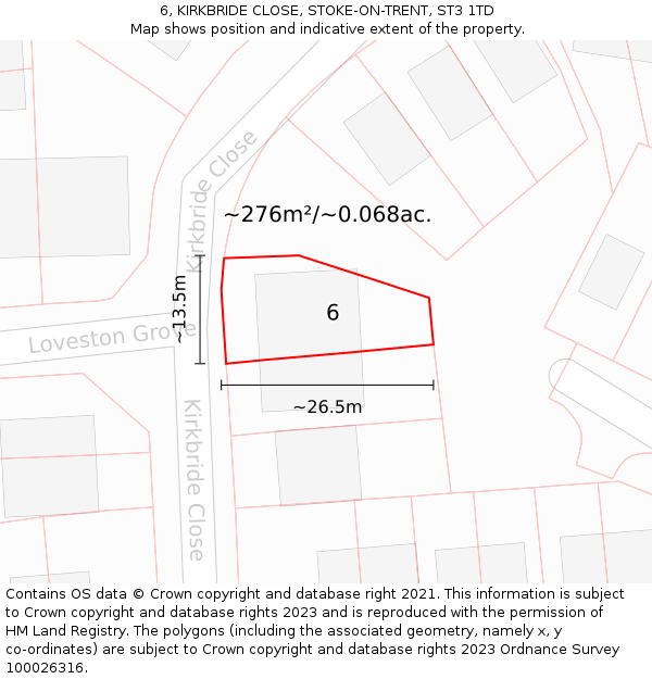 6, KIRKBRIDE CLOSE, STOKE-ON-TRENT, ST3 1TD: Plot and title map