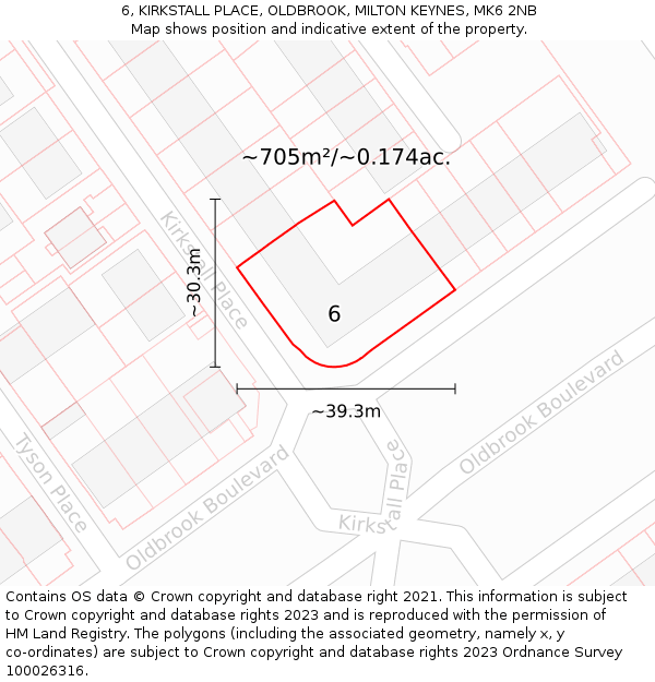 6, KIRKSTALL PLACE, OLDBROOK, MILTON KEYNES, MK6 2NB: Plot and title map