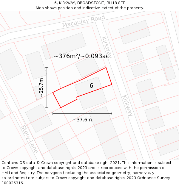 6, KIRKWAY, BROADSTONE, BH18 8EE: Plot and title map