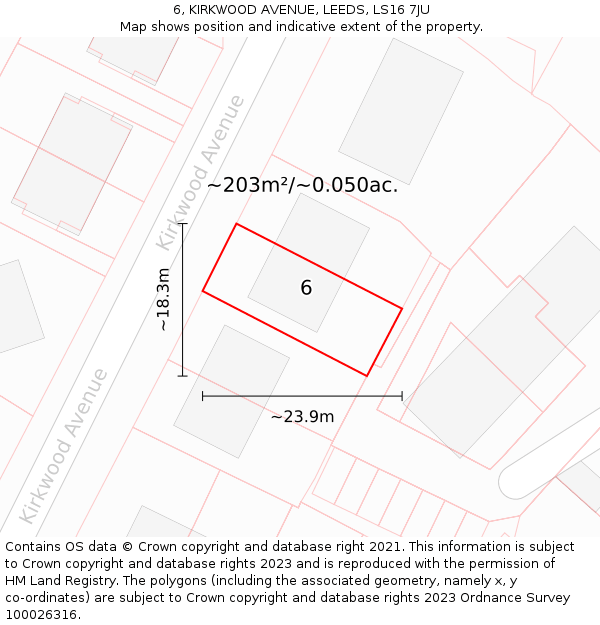 6, KIRKWOOD AVENUE, LEEDS, LS16 7JU: Plot and title map