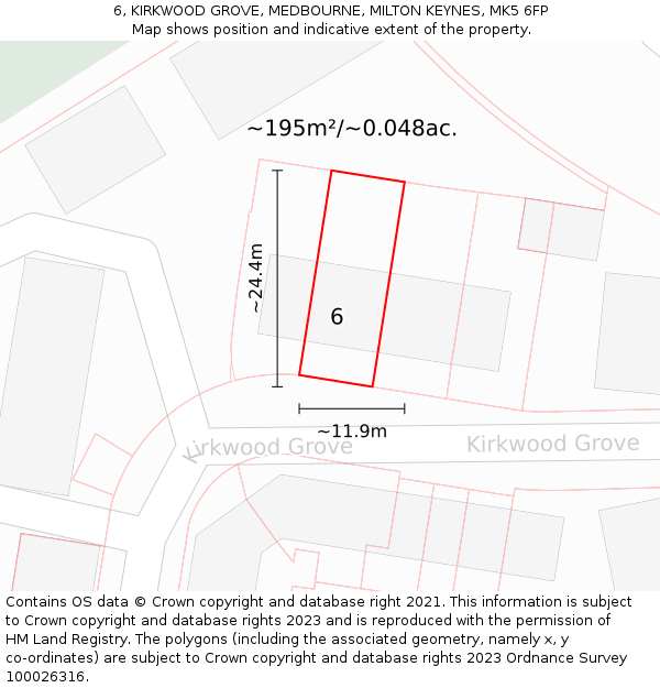 6, KIRKWOOD GROVE, MEDBOURNE, MILTON KEYNES, MK5 6FP: Plot and title map