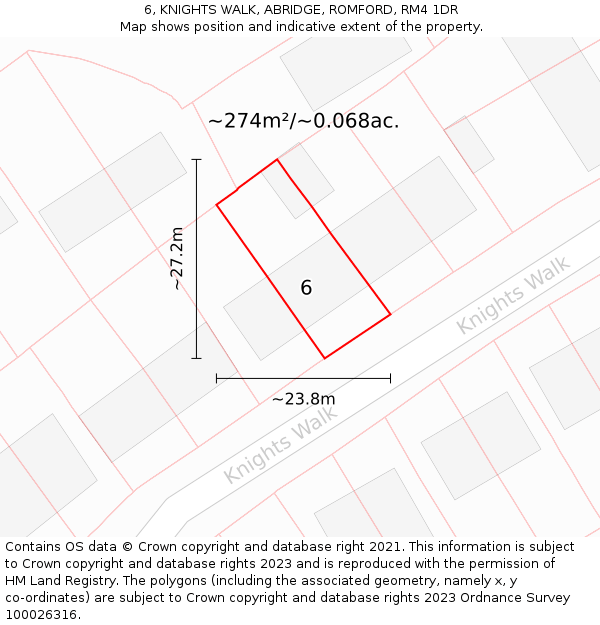 6, KNIGHTS WALK, ABRIDGE, ROMFORD, RM4 1DR: Plot and title map