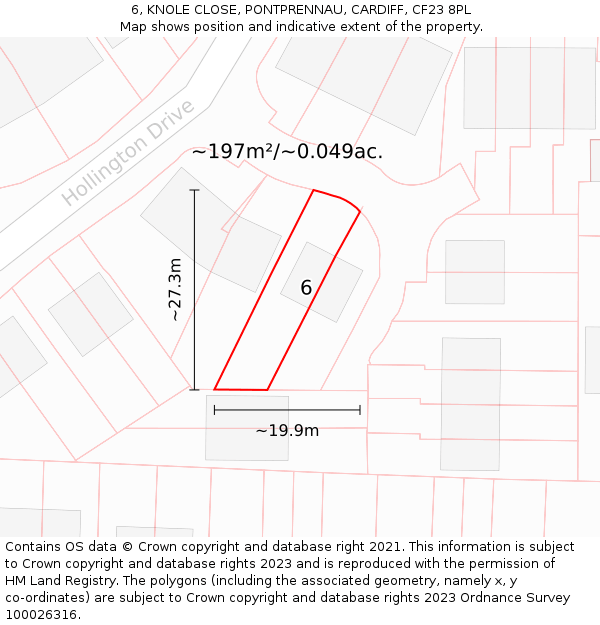 6, KNOLE CLOSE, PONTPRENNAU, CARDIFF, CF23 8PL: Plot and title map