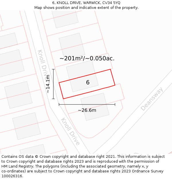 6, KNOLL DRIVE, WARWICK, CV34 5YQ: Plot and title map