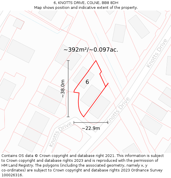 6, KNOTTS DRIVE, COLNE, BB8 8DH: Plot and title map