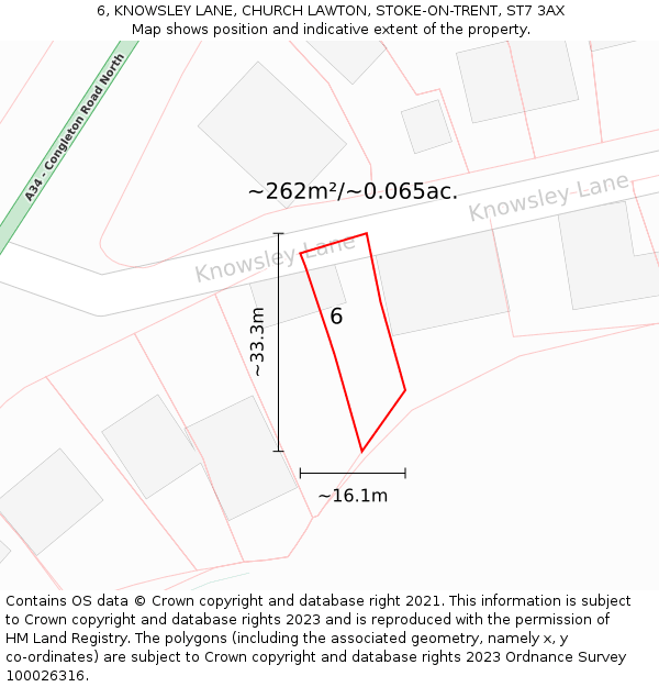 6, KNOWSLEY LANE, CHURCH LAWTON, STOKE-ON-TRENT, ST7 3AX: Plot and title map