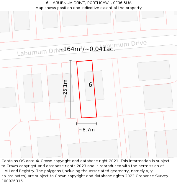 6, LABURNUM DRIVE, PORTHCAWL, CF36 5UA: Plot and title map