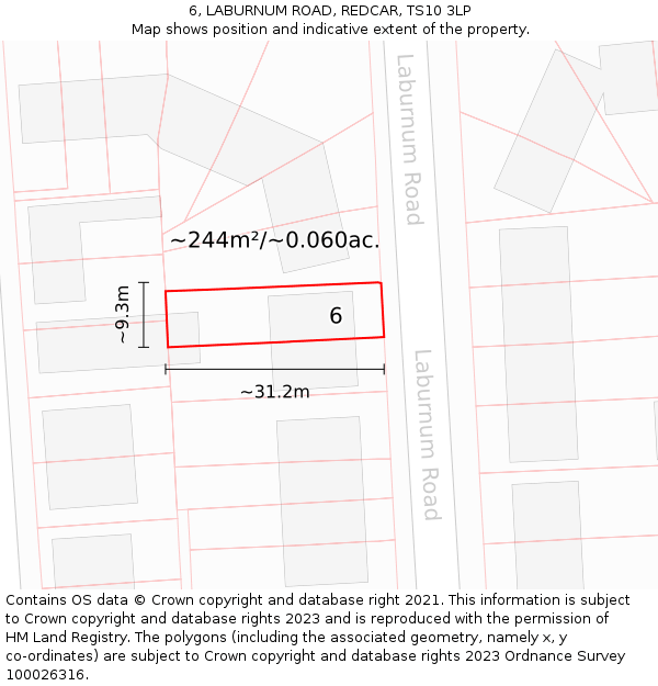 6, LABURNUM ROAD, REDCAR, TS10 3LP: Plot and title map