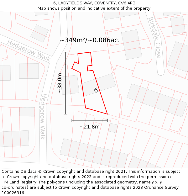 6, LADYFIELDS WAY, COVENTRY, CV6 4PB: Plot and title map