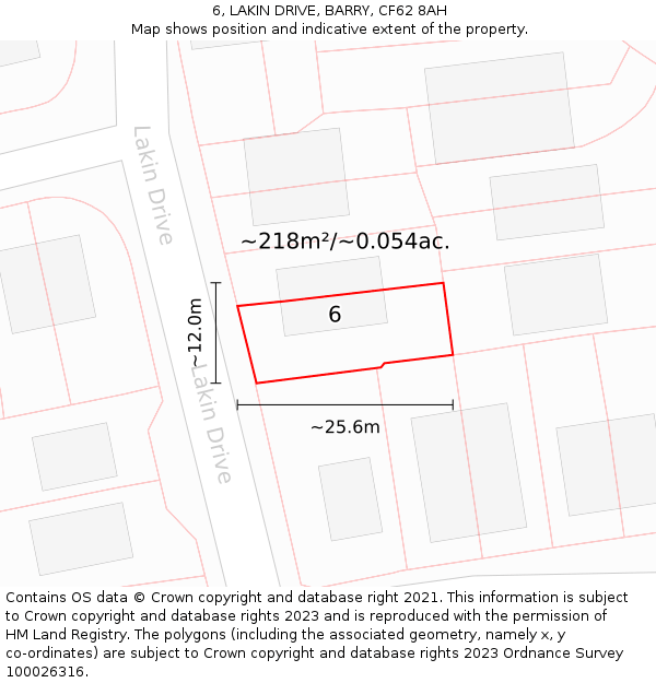 6, LAKIN DRIVE, BARRY, CF62 8AH: Plot and title map