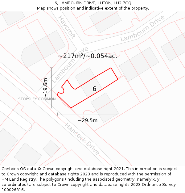 6, LAMBOURN DRIVE, LUTON, LU2 7GQ: Plot and title map