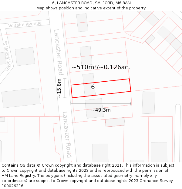 6, LANCASTER ROAD, SALFORD, M6 8AN: Plot and title map